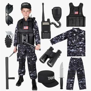 Kids SWAT Costume Set with Accessories - Black - Size 8-10